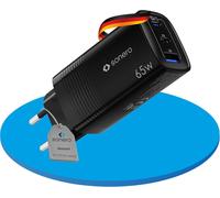 JGD-sonero chargeur USB, 2x 65 Watt port USB-C, 1x 27 Watt port USB-A, chargeur rapide, alimentation USB, chargeur de téléphone portable avec détection automatique du courant de charge, noir