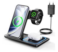 JGD-Station de Charge 3 en 1, Chargeur Induction Iphone pour IPhone 17/16/15/14/13/12/Pro/Max, Station Charge Apple pour Apple Watch, Charging Station sans Fil pour AirPods 2/3/Pro(Noir)
