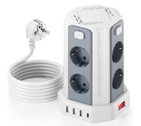 JGD-Tour Multiprise avec Interrupteur, Multiprise Parafoudre et Surtension avec 8 Sortie AC et 4 Ports USB(Max 5V/3.4A) Prise Multiple Rallonge Electrique 3M Convient pour Maison, Bureau, Blanc
