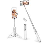 JGD-Trépied Selfie Stick, Trépied Téléphone 3-en-1 Extensible en Aluminium avec Télécommande Bluetooth sans Fil, Compatible avec iPhone 17/16/15/14/13/12 mini/11 Pro et Smartphones Samsung, Blanc