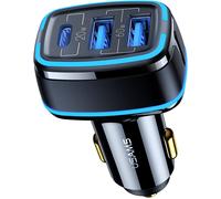 JGD-USAMS Chargeur rapide USB pour voiture 3 ports 1 x type C 2 x ports USB 80 W/4,5 A, 20 W PD & 60 W Dual QC3.0 ¿ Adaptateur allume-cigare 12 V ¿ 80 W