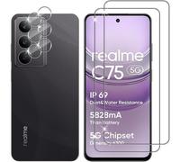 JGD-Verre Trempé pour Realme C75 5G, 2+2 Pièces Protection écran + Caméra Arrière Protecteur Film, 9H Dureté HD Anti-Rayures Sans Bulles Vitre Trempé Protecteurs d'écran