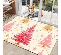 JGGXHM 1 Tapis d'entrée antidérapant et Lavable à Motif Sapin de Noël Rose - Décoration de Noël avec étoiles dorées - Tapis d'intérieur et d'extérieur (80 x 120 cm)