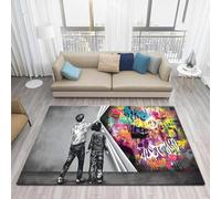 JGGXHM Banksy Street Graffiti Art Print Tapis Tapis antidérapant Grands Tapis pour Salon Cuisine Tapis d'entrée de Maison Tapis de Sol 140x200 cm