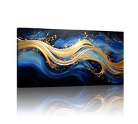 JGGXHM Décoration murale abstraite en marbre bleu et or - Décoration murale en feuille d'or - Décoration murale moderne pour salon, bureau - (25 x 50 cm) - Cadre interne de 10 x 20 pouces