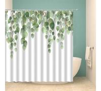 JGGXHM Ensemble de Rideaux de Douche à Feuilles Vertes, Aquarelle, Feuille d'eucalyptus, Plantes printanières, Branche, Tissu Blanc doré, décoration de Salle de Bain, Crochets 149x210cm/WxH