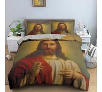 JGGXHM Housse de Couette 3D Jésus Parure de lit Jésus Sacré Chrétien Housse de Couette Convient pour la literie Jésus Chrétien Que Dieu Vous bénisse (90x190cm)