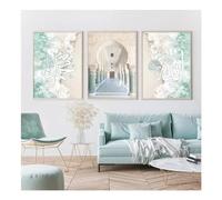 JGGXHM Impression murale islamique Allah marocain arche porte calligraphie affiche bleu vert Muhammad peinture art photo salon décor - (35x55 cm X 3) 14x22 pouces sans cadre
