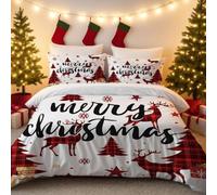 JGGXHM Parure de lit 3 pièces à Motif Rennes de Noël, sans âme, pour Chambres et dortoirs, Toutes Saisons, Confortable, Lavable en Machine, Housse de Couette (90 x 190 cm)