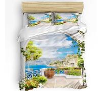 JGGXHM Parure de lit 3 pièces avec Housse de Couette et taies d'oreiller Motif Bateau et Coucher de Soleil à Venise (135 x 200 cm)