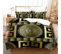 JGGXHM Parure de lit 3D de Luxe Noire et dorée, Motif méandre Grec, Housse de Couette, Linge de lit Queen Size et King Size, Couvre-lit géométrique Moderne (155 x 220 cm)