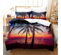 JGGXHM Parure de lit Sunset Seaside Palm Tree, Housse de Couette 100% Polyester, Respirante et Douce, Lavable en Machine, pour la décoration intérieure (210 x 210 cm)