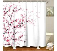 JGGXHM Rideau de Douche à Fleurs Roses en Fleurs, Japonais, Chinois, Cerisier, Prune, pêche, décoration Murale de Salle de Bain, Crochet, écran en Polyester imperméable 90x210cm/WxH
