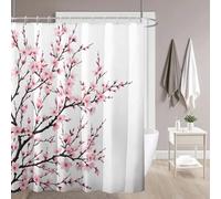 JGGXHM Rideau de Douche à Motif de Branches de Fleurs Roses sur Fond Blanc, Rideau de Salle de Bain en Tissu imperméable, Pare-Baignoire, décoration de Baignoire (200 x 230 cm/L x H)
