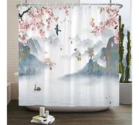 JGGXHM Rideau de Douche à Motif de Fleurs et d'oiseaux imprimés en 3D, écran de Bain en Tissu imperméable, décor de Salle de Bain avec Crochet, Rideaux de Douche 107x205cm/WxH Rideau de Douche