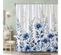 JGGXHM Rideau de Douche à Motif Floral Bleu et Blanc, Rideau de Salle de Bain en Tissu imperméable avec Crochets (200 x 180 cm/L x H)