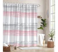JGGXHM Rideau de Douche à Rayures Horizontales Grises et Roses, Rideau de Salle de Bain en Polyester imperméable, Pare-Baignoire, décoration de Baignoire (170 x 160 cm/L x H)