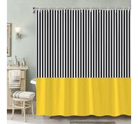JGGXHM Rideau de Douche à Rayures Noires et Blanches, Rideau de Salle de Bain en Polyester imperméable Jaune, Pare-Baignoire, Crochets décoratifs pour Baignoire (190 x 160 cm/L x H)