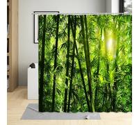JGGXHM Rideau de Douche en Bambou avec Paysage de Plantes Vertes et forêt Naturelle, Crochet de Salle de Bain, Tissu Lavable et imperméable, décoratif 90x190cm/WxH
