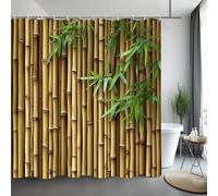 JGGXHM Rideau de Douche en Bambou Vert, Motif botanique, méditation, Tissu Polyester, décoration de Salle de Bain avec Crochets (90 x 210 cm/l x H)