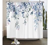 JGGXHM Rideau de Douche en Polyester imperméable, Eucalyptus Bleu, Feuilles, Plante, imprimé Floral, cloison de Salle de Bains, Crochet décoratif 130x190cm/WxH Rideaux Douche
