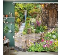 JGGXHM Rideau de Douche en Tissu avec Paysage de Jardin, Motif Floral européen, Paysage Urbain, Nature, extérieur, décoration de Salle de Bain 102x225cm/WxH Shower Curtain