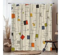 JGGXHM Rideau de Douche géométrique Abstrait Moderne du Milieu du siècle - Rideau de Bain Rouge, Orange et Jaune pour la décoration de Votre Baignoire (200 x 200 cm/L x H)