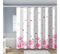 JGGXHM Rideau de Douche imprimé pivoines Rose Clair, imperméable, avec Crochets de Fixation pour Baignoire (130 x 190 cm/L x H)