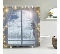 JGGXHM Rideau de Douche Lavable avec Impression de Paysage, Ouverture de fenêtre 3D, décoration de Salle de Bain avec Rideau à Crochet 110x230cm/WxH Rideaux Douche