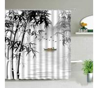 JGGXHM Rideau de Douche Paysage Peinture à l'encre Rideaux de Salle de Bain Bambou Vert Paysage Naturel Fond décoration Murale écrans Crochets 115x220cm/WxH Rideau de Douche