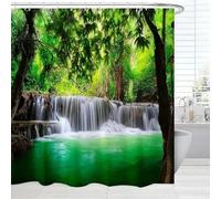 JGGXHM Rideau de Douche Paysage Vert Cascade Tropicale forêt Bois Jungle Paysage Nature écran étanche décor de Salle de Bain 70x175cm/WxH Anti moisissure