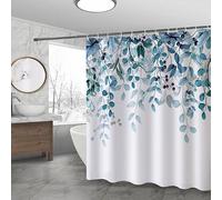 JGGXHM Rideau de Douche pour Salle de Bain, Rideau de Baignoire en Polyester imperméable, résistant à la moisissure, avec Crochets, Motif Feuilles Bleues 240 x 200 cm (L x H)