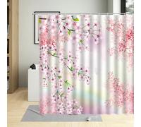 JGGXHM Rideau de Douche Romantique à Fleurs Roses et Fleurs de Cerisier Illustration Florale Décoration de Salle de Bain Rideaux à Fleurs de Prunier avec Crochets 90x160cm/WxH