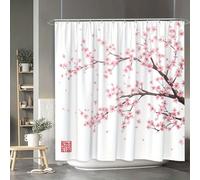 JGGXHM Rideau de Douche Serene Cherry Blossom Branch, Rideau de Salle de Bain en Tissu imperméable, Pare-Baignoire Lavable, décoration de Baignoire avec Crochets (190 x 180 cm/L x H)