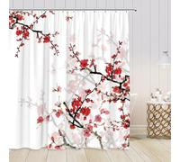 JGGXHM Rideaux de Douche avec Peinture à l'encre, Paysage Chinois, Fleurs de Cerisier, Fleurs, Oiseaux de Montagne, décoration de Bain, Tissu Polyester, Salle de Bain 130x190cm/WxH Shower Curtain