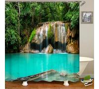 JGGXHM Rideaux de Douche de Paysage de forêt de Cascade imprimé en 3D, Rideau de Salle de Bains imperméable en Tissu Polyester avec Crochets 75x200cm/WxH Anti moisissure