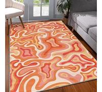 JGGXHM Tapis Abstrait Orange - Motif Vagues et Formes Groovy des années 70, Tapis Moderne d'inspiration Hippie, Tapis antidérapant pour Salon (140 x 200 cm)