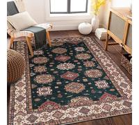 JGGXHM Tapis bohème à Franges et Pompons, antidérapant, Motif Ethnique, Aspect Vintage Vieilli, idéal pour Une décoration intérieure bohème (90 x 140 cm)