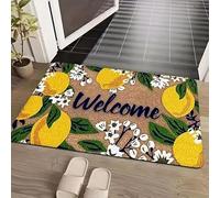 JGGXHM Tapis de Bienvenue Citron et Fleurs avec Message de Bienvenue, Tapis résistant pour intérieur et extérieur, idéal pour l'entrée, la Chambre, la buanderie (80 x 120 cm)