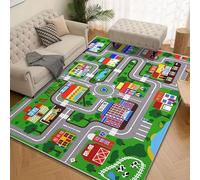 JGGXHM Tapis de Jeu Urbain pour Chambre d'enfant, Motif Route éducative, Tapis de Sol résistant pour Jouets de Voitures et véhicules, paillasson (60 x 100 cm)