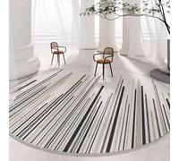 JGGXHM Tapis d'entrée à Poils Courts Noir et Blanc à Rayures, Style Nordique Moderne, pour Chambre à Coucher, Tapis Rond Minimaliste pour Salon, Tapis Doux (110 cm)