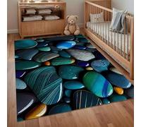 JGGXHM Tapis d'entrée décoratif Bleu Sarcelle à Motif Galets, antidérapant, Lavable, pour Chambre d'enfant, Style Moderne (40 x 70 cm)