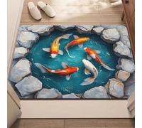 JGGXHM Tapis d'entrée Motif Poissons Rouges, étang de Lotus, thème Lune, Tapis de Bienvenue, Tapis de Cuisine antidérapant et Lavable (80 x 140 cm)