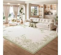 JGGXHM Tapis Floral Vert pour Salon, Chambre à Coucher, Doux et antidérapant, Couleur crème, Style scandinave, décoration d'intérieur (160 x 220 cm)
