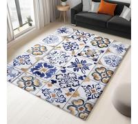 JGGXHM Tapis lavables à Motif de Carreaux Portugais, Grand Tapis antidérapant en Fausse Laine Douce à Poils Courts pour Salon ou Chambre (40 x 80 cm)