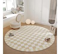 JGGXHM Tapis minimalistes Modernes pour Salon, Grande Chambre, décoration, Tapis à Poils Courts, Tapis de Sol Rond à Carreaux pour Salon (160 cm)