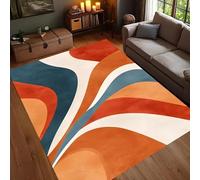 JGGXHM Tapis rétro incurvé Abstrait Orange et Bleu Style Moderne Milieu du siècle, Tapis géométrique coloré, décoration de Sol Lavable, Tapis de Salon (40 x 70 cm)