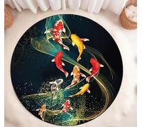 JGGXHM Tapis Rond Koi Pond Harmony - Tapis d'inspiration Japonaise avec nénuphars et Poissons Koi pour la décoration intérieure, antidérapant et Lavable (70 cm)