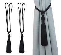 jghcsz Lot de 2 embrasses de Rideaux Faites à la Main en Corde avec Pompons pour décoration de Bureau Maison (Black, 2)