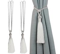 jghcsz Lot de 2 embrasses de Rideaux Faites à la Main en Corde avec Pompons pour décoration de Bureau Maison Blanc (White, 2)